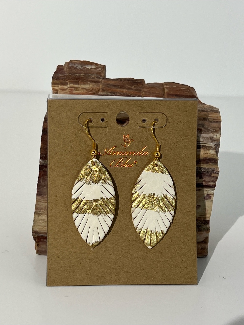 White and Gold Leaf Drop Earrings